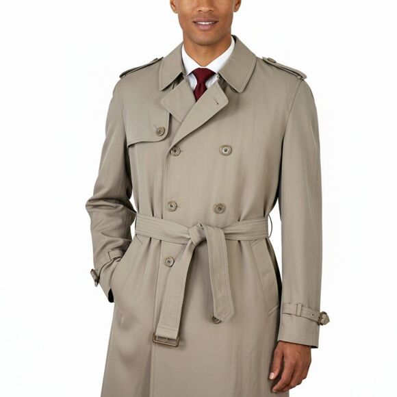 VTG Oleg Cassini Beige Tan Weather Ready Trench Coat 42R w/ Removable Fur Liner - Picture 1 of 14